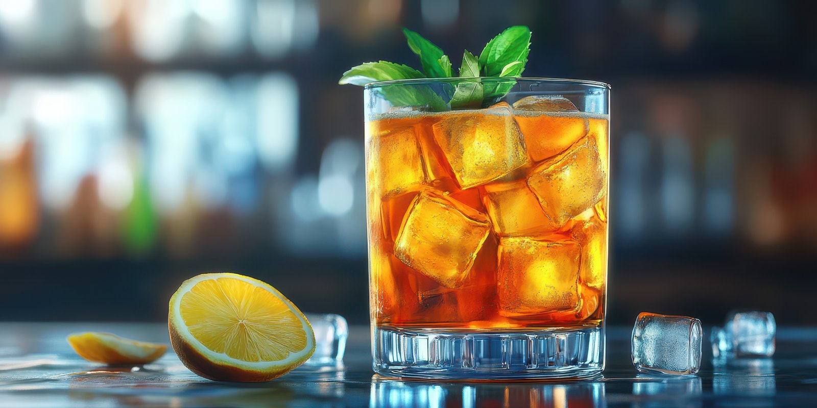 Refreshing iced beverage served in a glass with mint leaves and lemon slices during a warm evening gathering